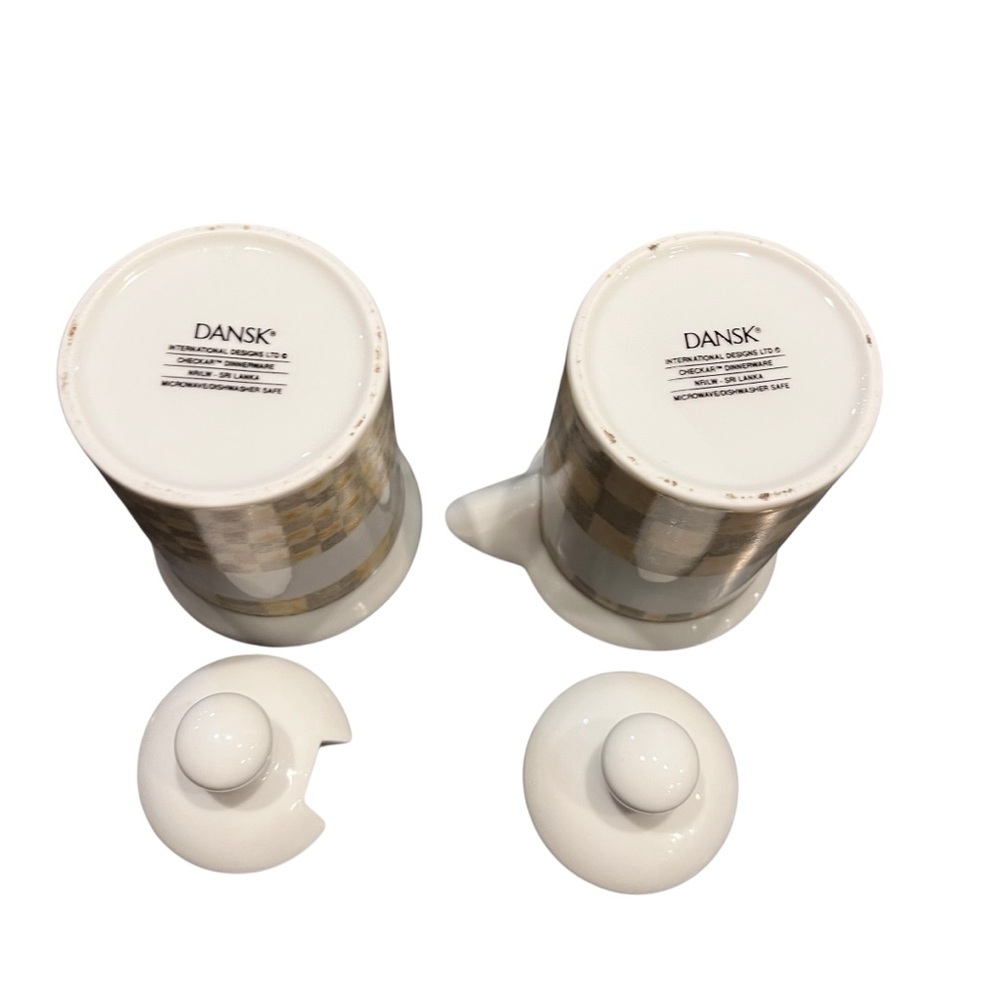 Dansk Checkar Beige Cream And Sugar Set - Picture 3 of 7